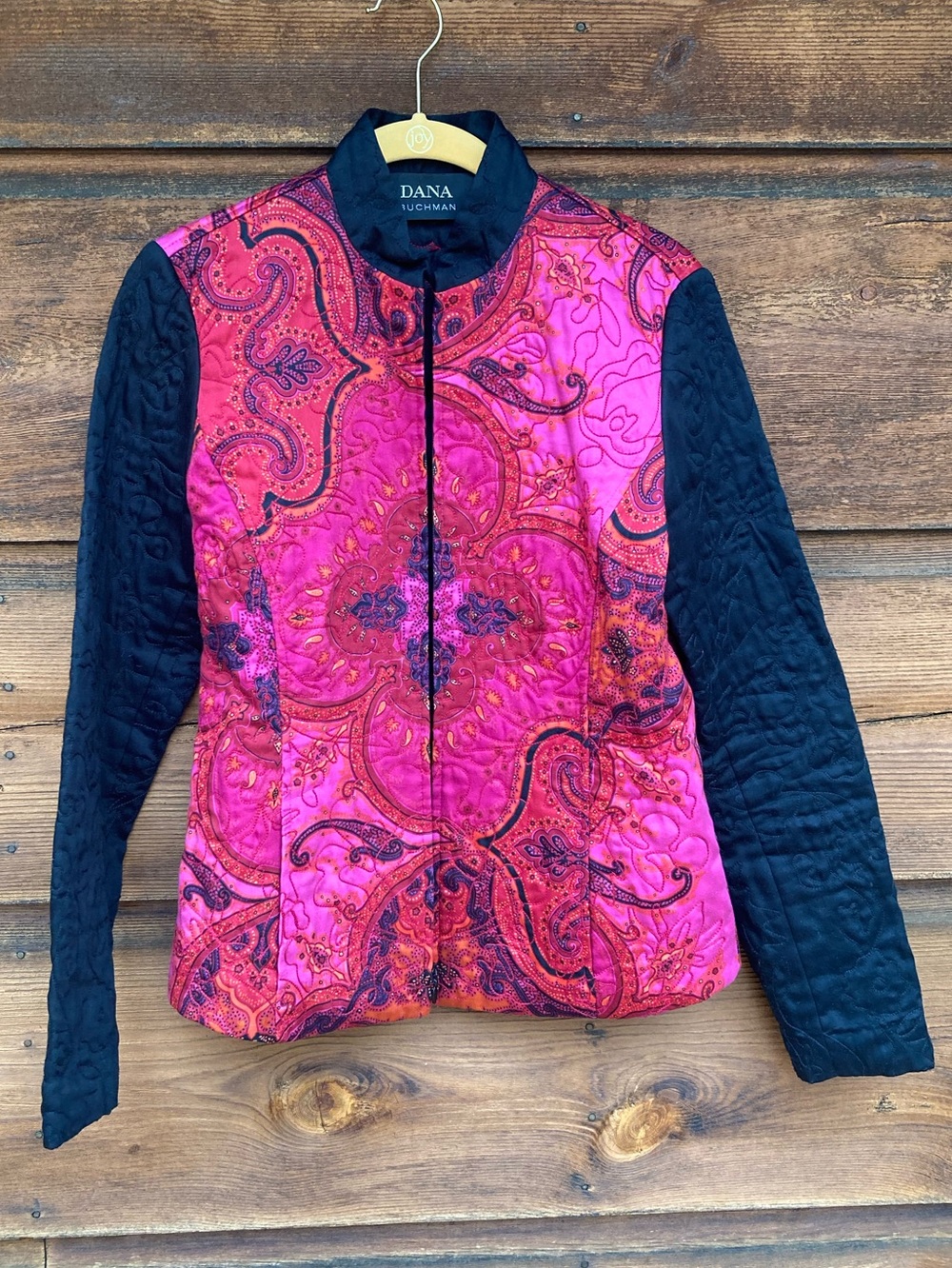 DANA BUCHMAN Fuchsia & Black Quilted Paisley Bomber Jacket
